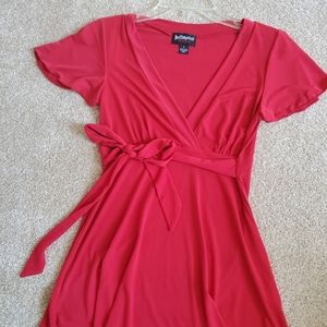 Silky stretch red v neck dress tunic blouse S
